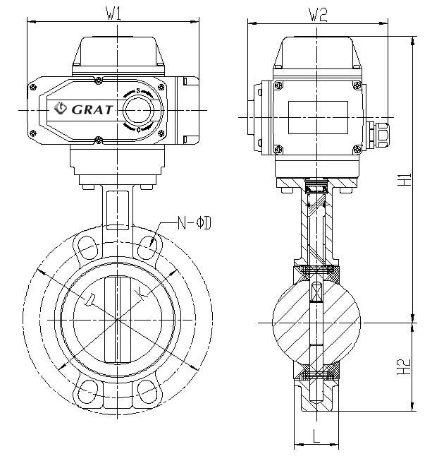 DC 24V 2 Inch Wafer Fluorine Electric Butterfly Valve พร้อมสัญญาณเปิด /ปิด 1