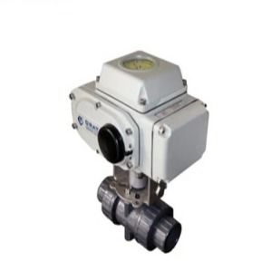 DN50 UPVC วาล์วลูกหนังไฟฟ้า AC220V วาล์วที่ใช้มอเตอร์ไฟฟ้า