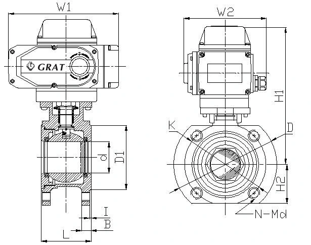WCB Flanges Connection อุณหภูมิสูง แบบสั้น วาล์วลูกหนังไฟฟ้า 1
