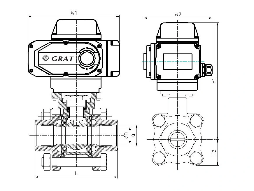 2 ทาง 3 PC Clamp การเชื่อมต่อสแตนเลส วาล์วลูกบอลไฟฟ้า 1
