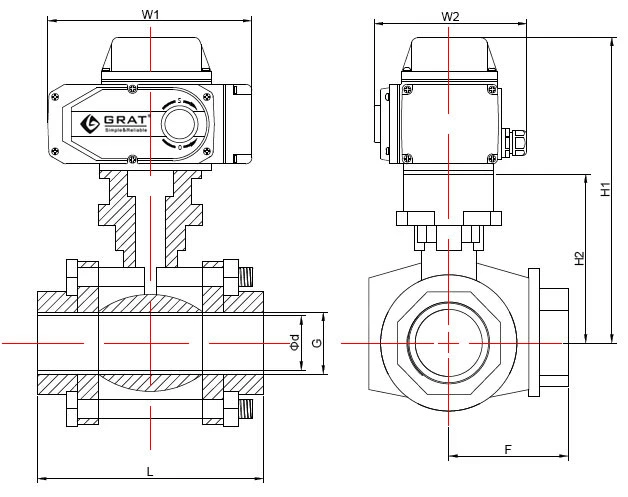 3 Way Multi Control Stainless Steel Ball Valve พร้อมเครื่องขับเคลื่อนไฟฟ้า 1