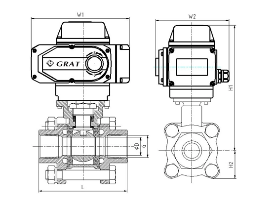 DIN Pn64 Butt การปั่นตรงผ่านชนิดไฟฟ้าลูกวาล์ว 0